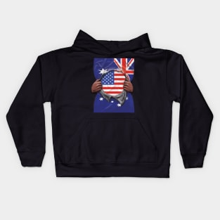 USA Flag Australian Flag Ripped - Gift for Australian From USA Kids Hoodie